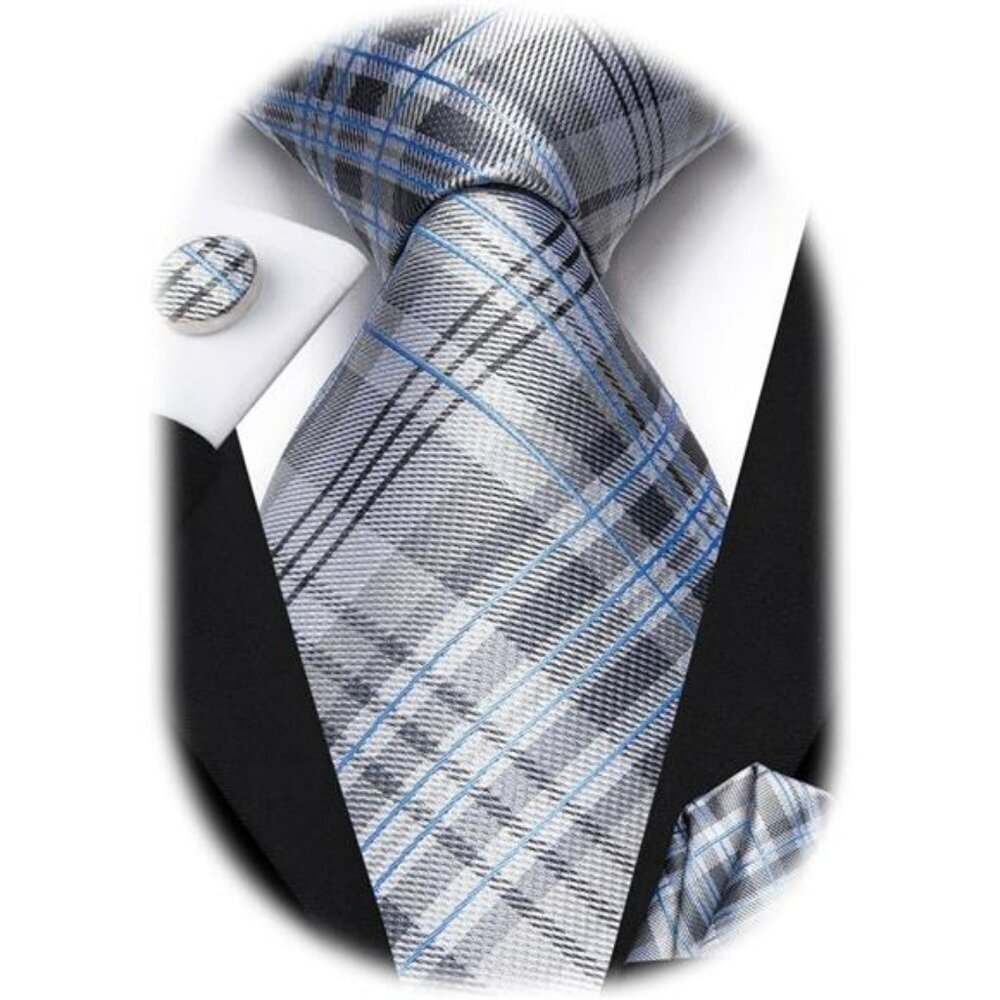 Mens Silk Tie Set Paisley Necktie Pocket Square Cufflinks Wedding Formal